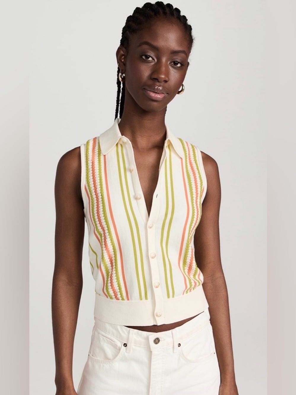 Guest in Residence NWOT Stripe Plaza Vest lightwght cotton knit button down- M